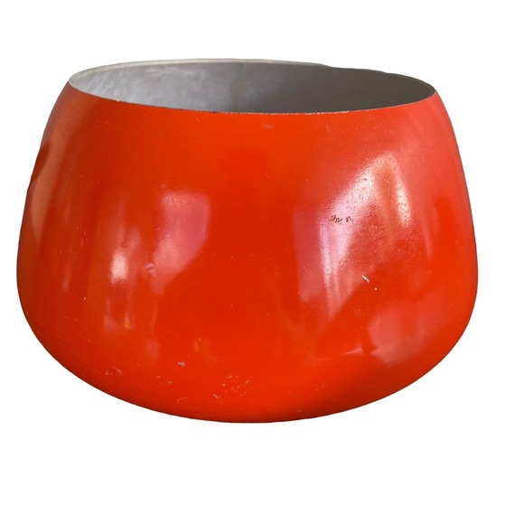 Vtg Shachi Orange Enamelware Fondue Pot W/Lid Wood Handle Mid Century Japan 5” - Picture 10 of 11
